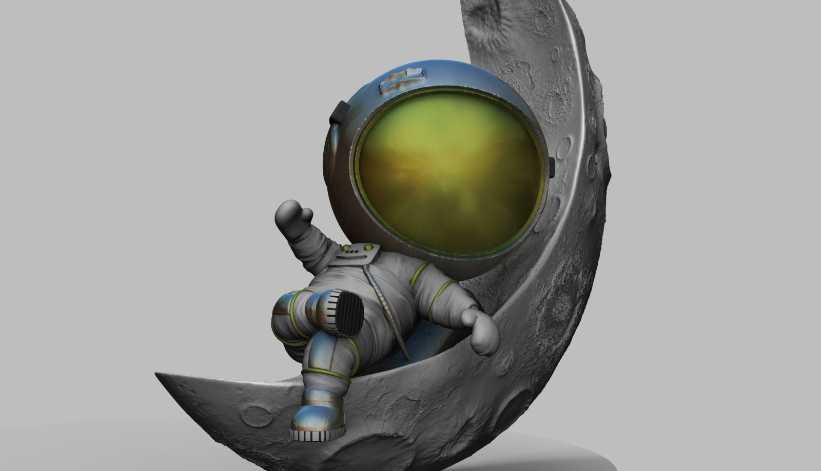 CUTE CHIBI SPACEMAN ON HALF MOON 3D PRINT MODEL 3D print model_2