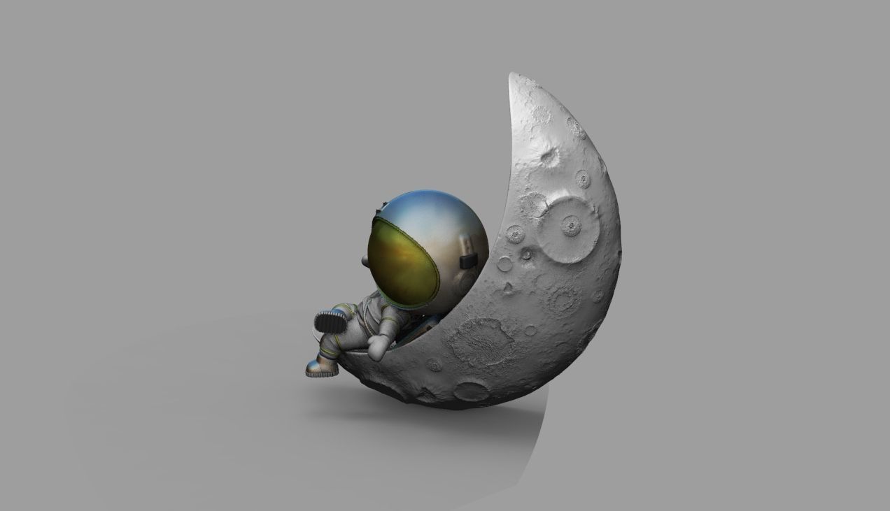 CUTE CHIBI SPACEMAN ON HALF MOON 3D PRINT MODEL 3D print model_38