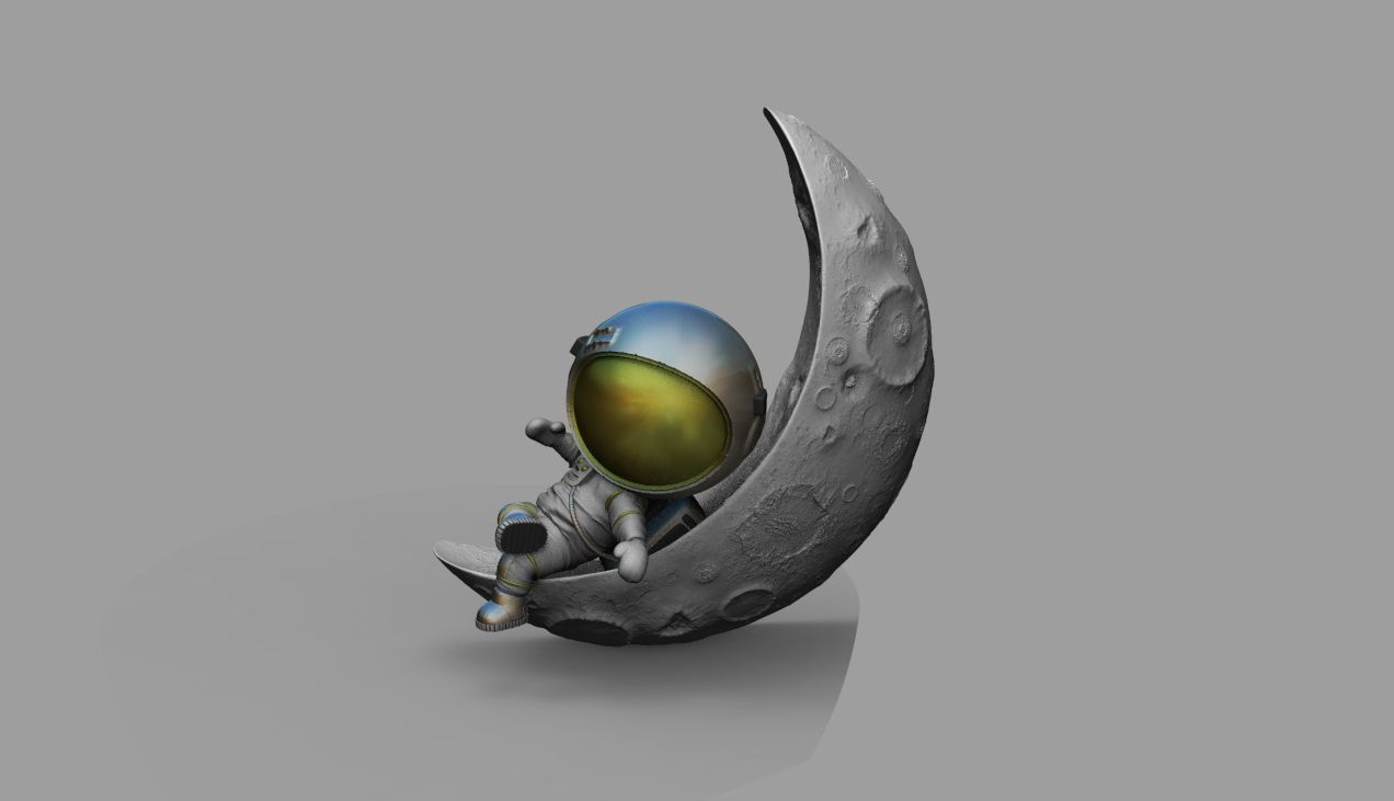 CUTE CHIBI SPACEMAN ON HALF MOON 3D PRINT MODEL 3D print model_33