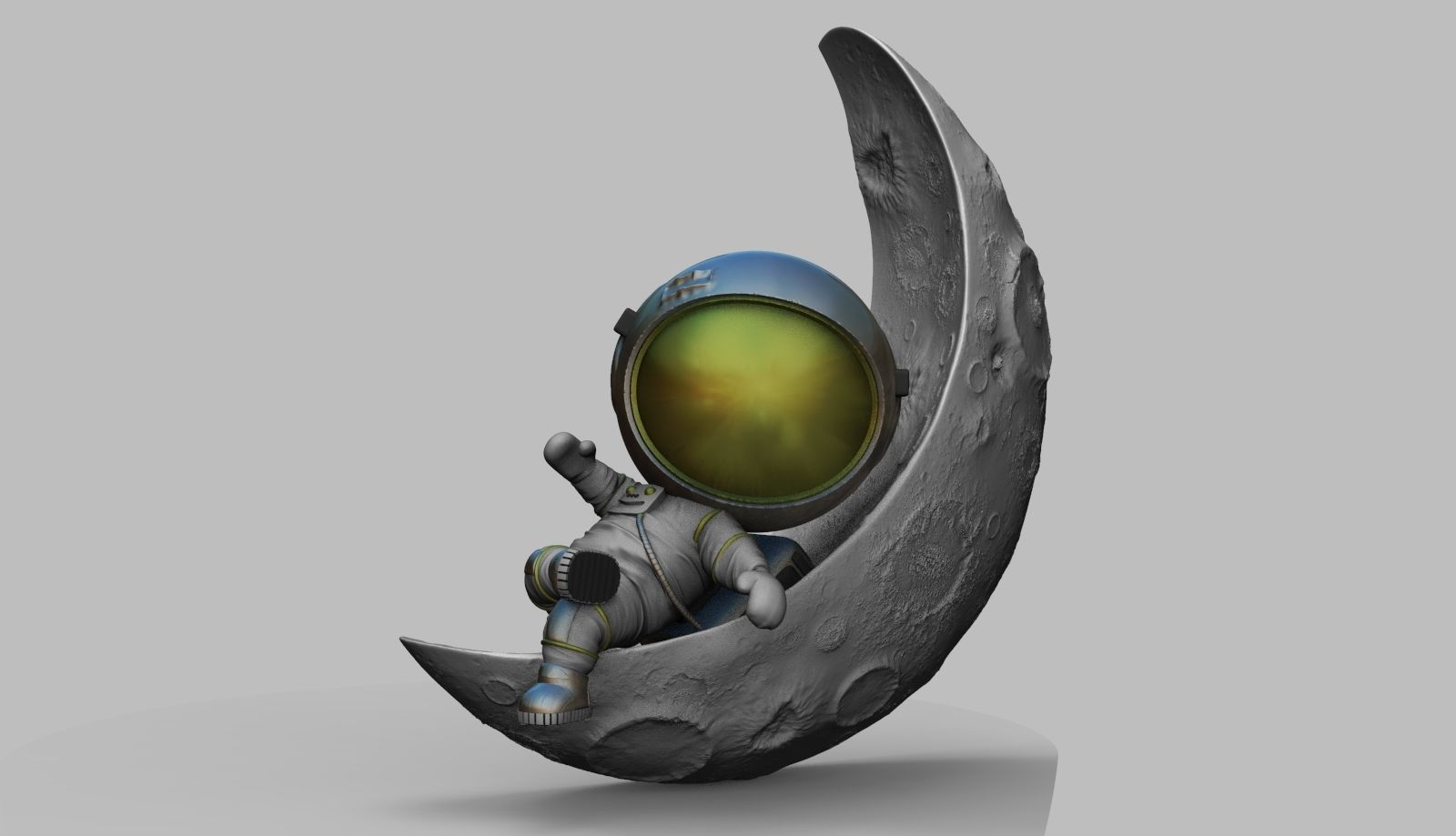 CUTE CHIBI SPACEMAN ON HALF MOON 3D PRINT MODEL 3D print model_7