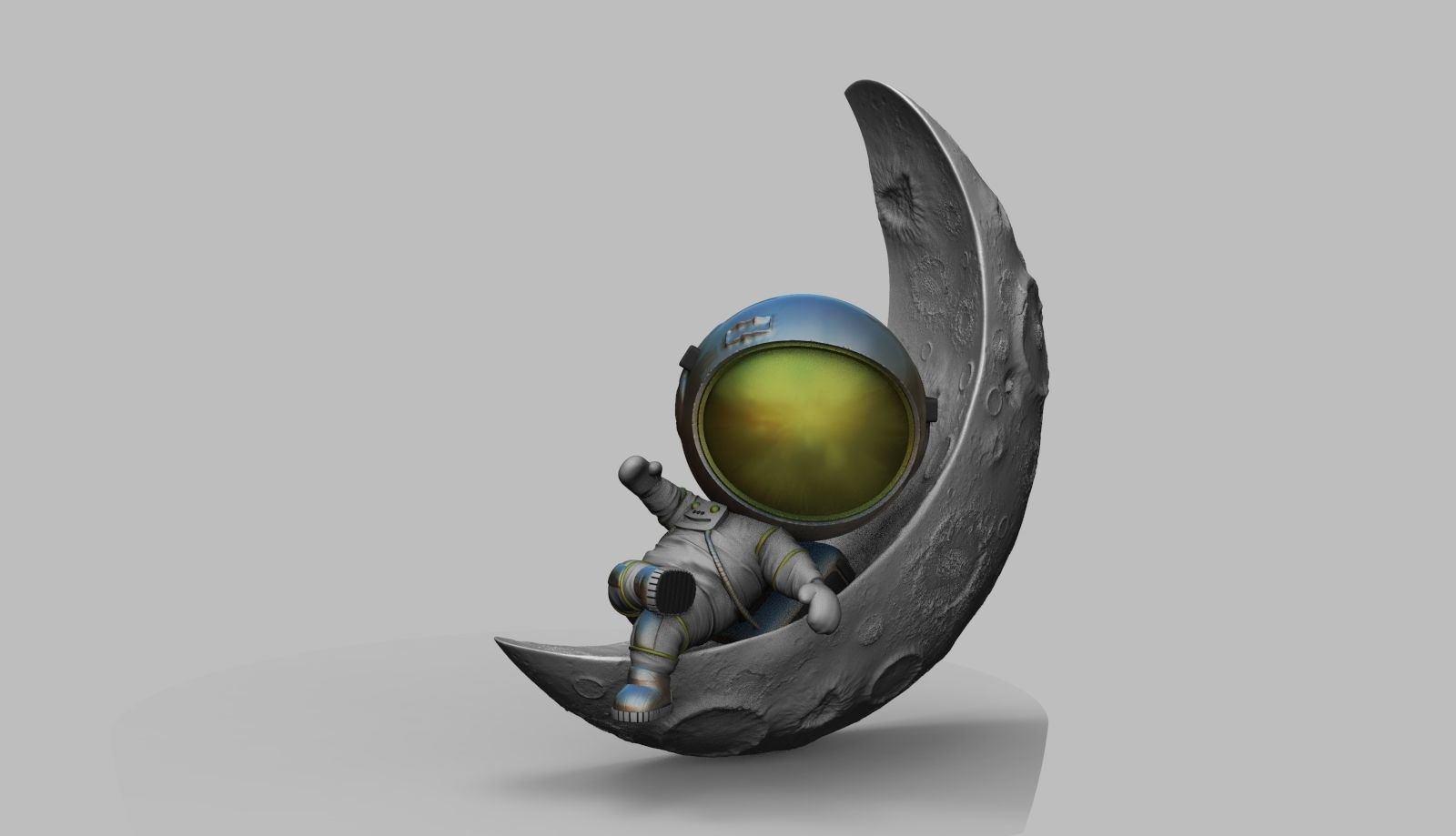 CUTE CHIBI SPACEMAN ON HALF MOON 3D PRINT MODEL 3D print model_8