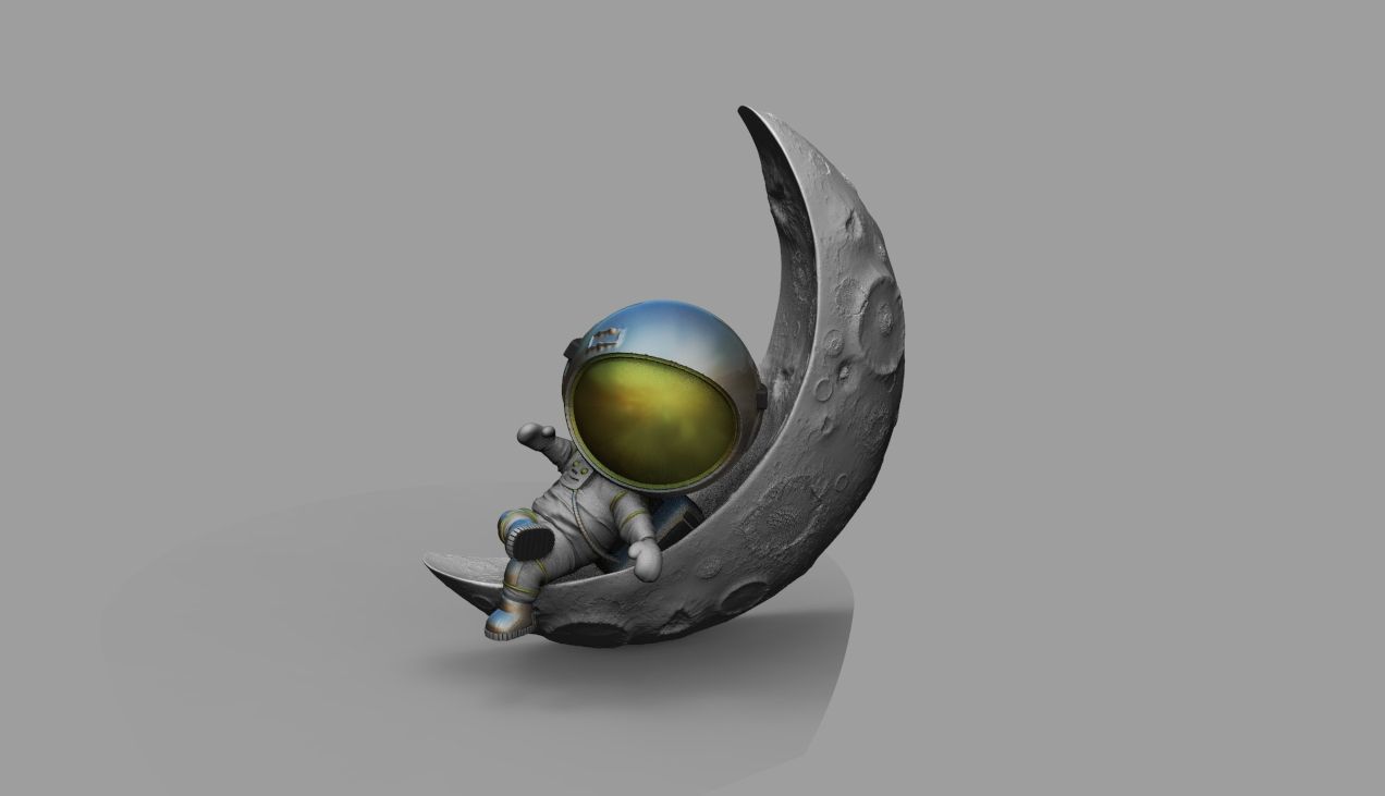 CUTE CHIBI SPACEMAN ON HALF MOON 3D PRINT MODEL 3D print model_34