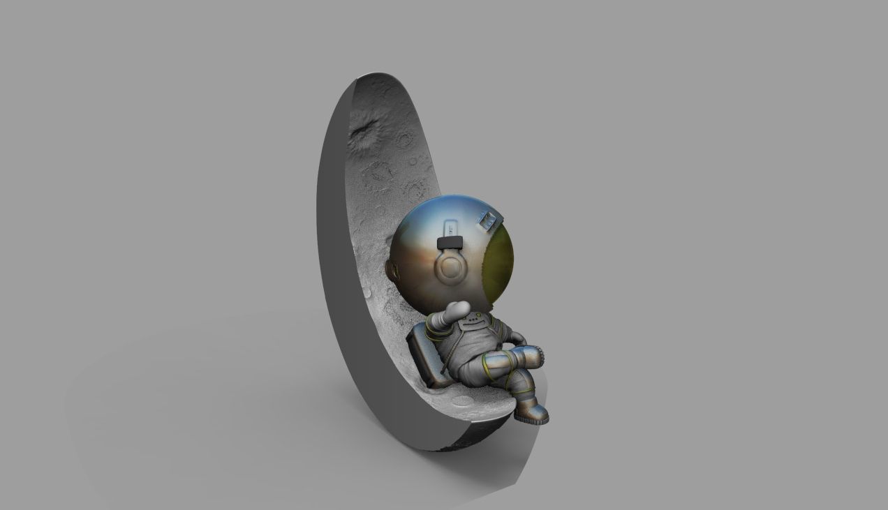 CUTE CHIBI SPACEMAN ON HALF MOON 3D PRINT MODEL 3D print model_23