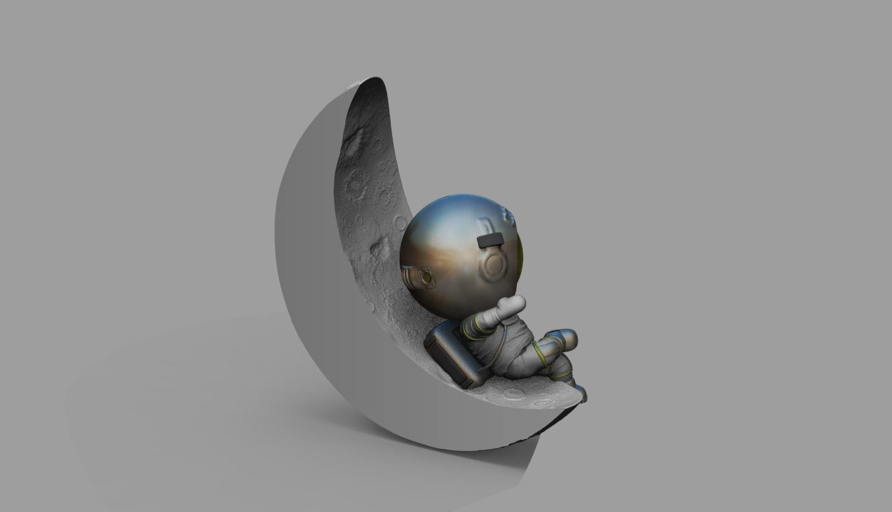 CUTE CHIBI SPACEMAN ON HALF MOON 3D PRINT MODEL 3D print model_18