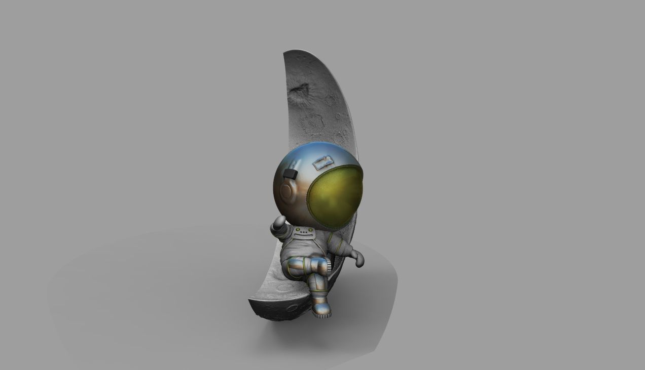 CUTE CHIBI SPACEMAN ON HALF MOON 3D PRINT MODEL 3D print model_27