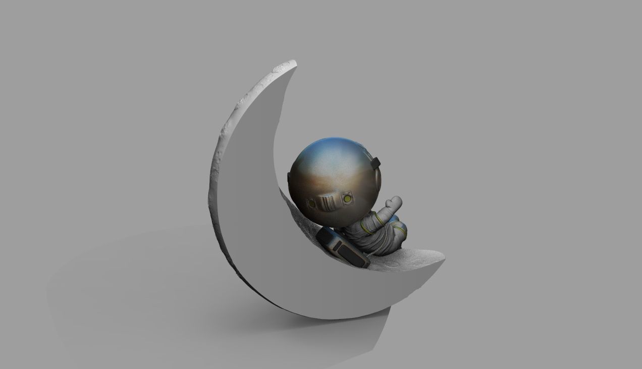 CUTE CHIBI SPACEMAN ON HALF MOON 3D PRINT MODEL 3D print model_14