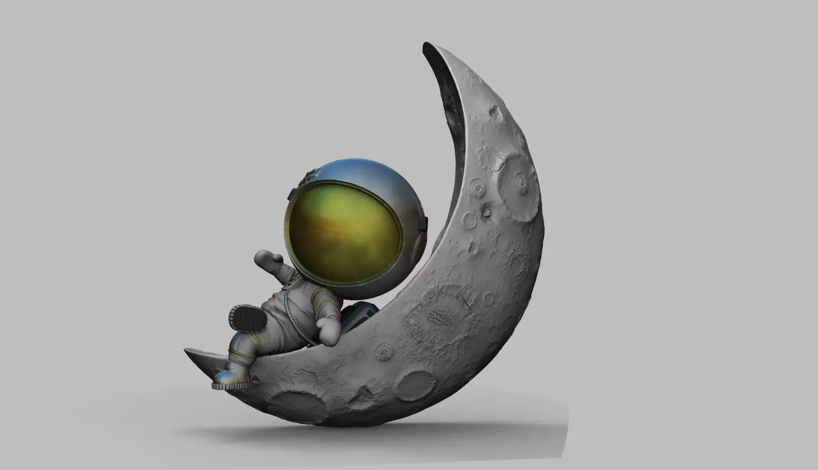 CUTE CHIBI SPACEMAN ON HALF MOON 3D PRINT MODEL 3D print model_0