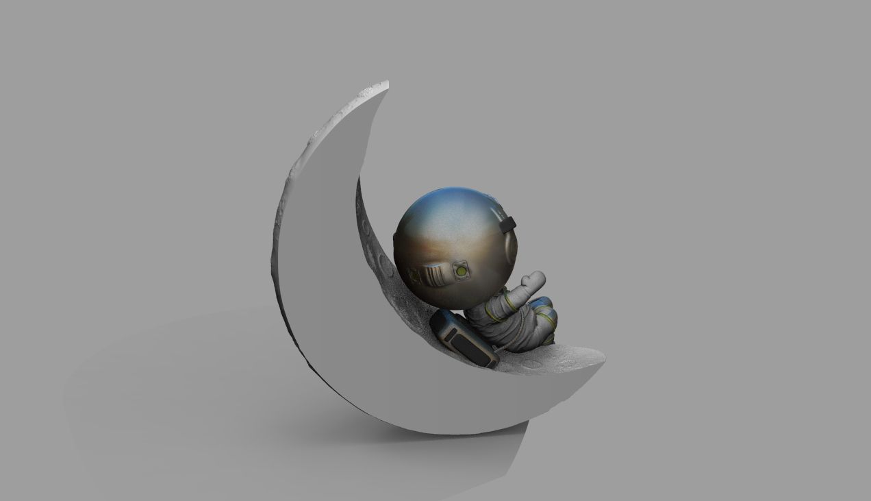 CUTE CHIBI SPACEMAN ON HALF MOON 3D PRINT MODEL 3D print model_13