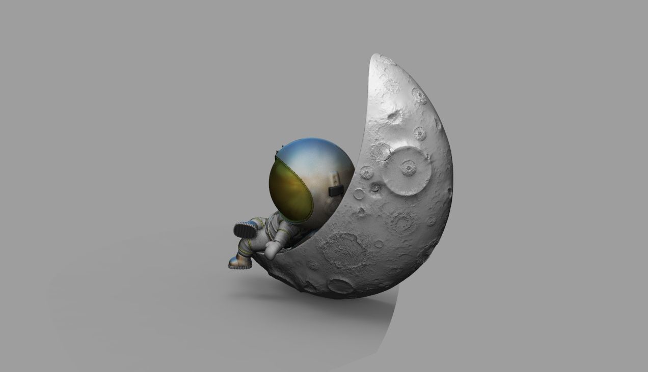 CUTE CHIBI SPACEMAN ON HALF MOON 3D PRINT MODEL 3D print model_36