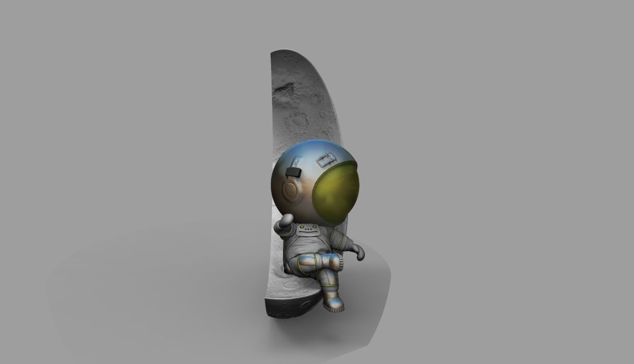 CUTE CHIBI SPACEMAN ON HALF MOON 3D PRINT MODEL 3D print model_25