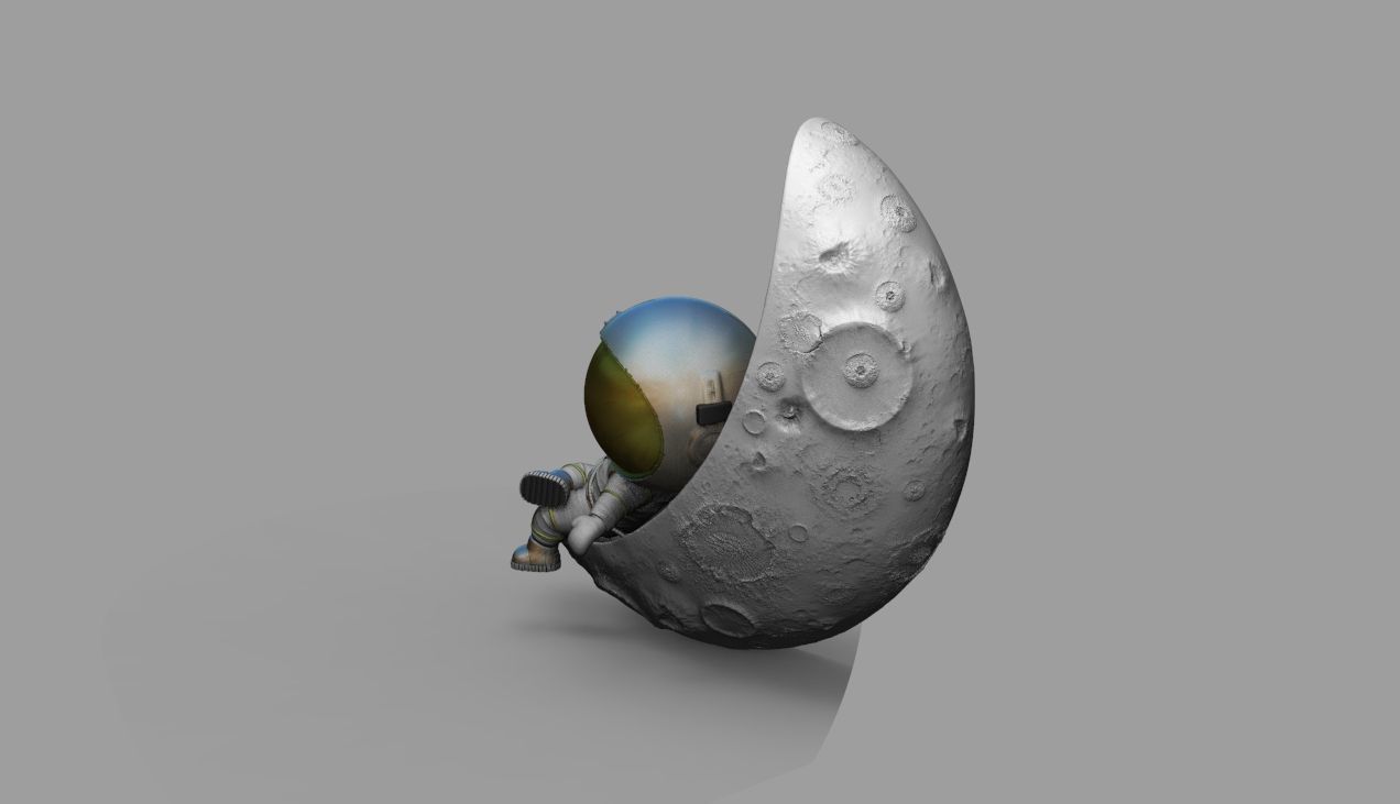 CUTE CHIBI SPACEMAN ON HALF MOON 3D PRINT MODEL 3D print model_37
