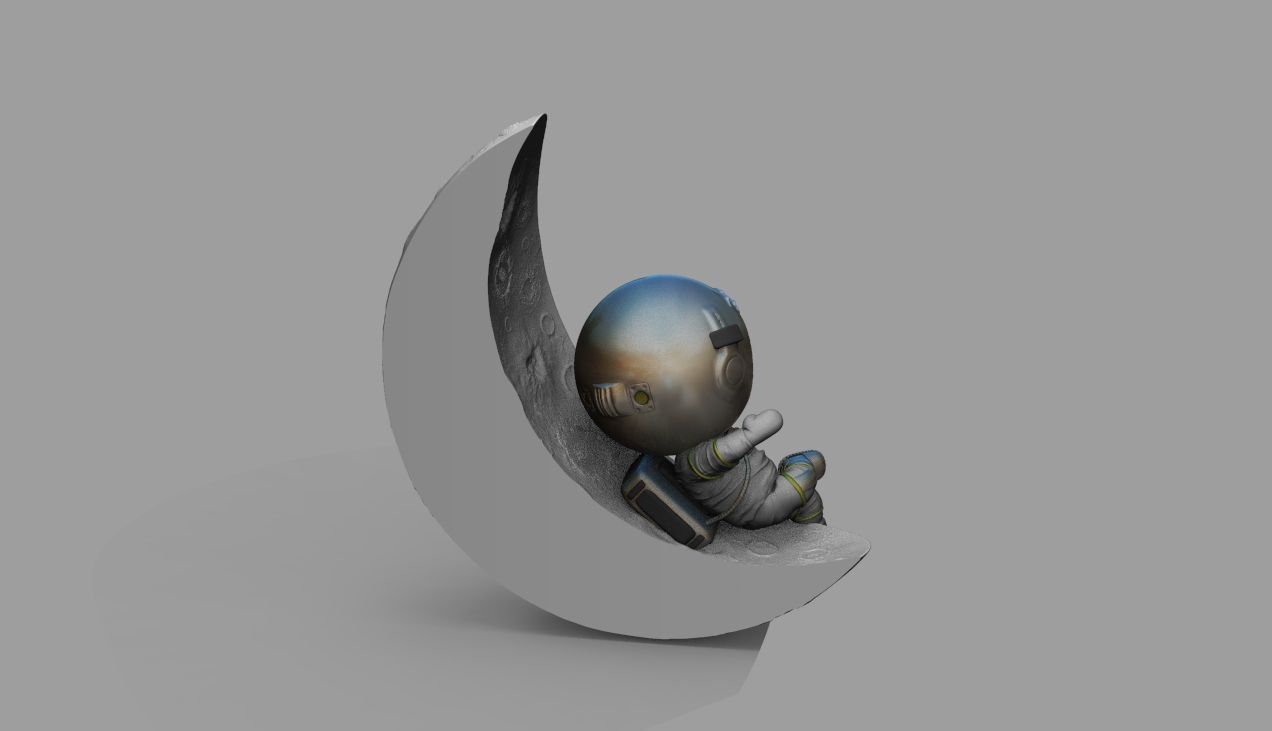 CUTE CHIBI SPACEMAN ON HALF MOON 3D PRINT MODEL 3D print model_17