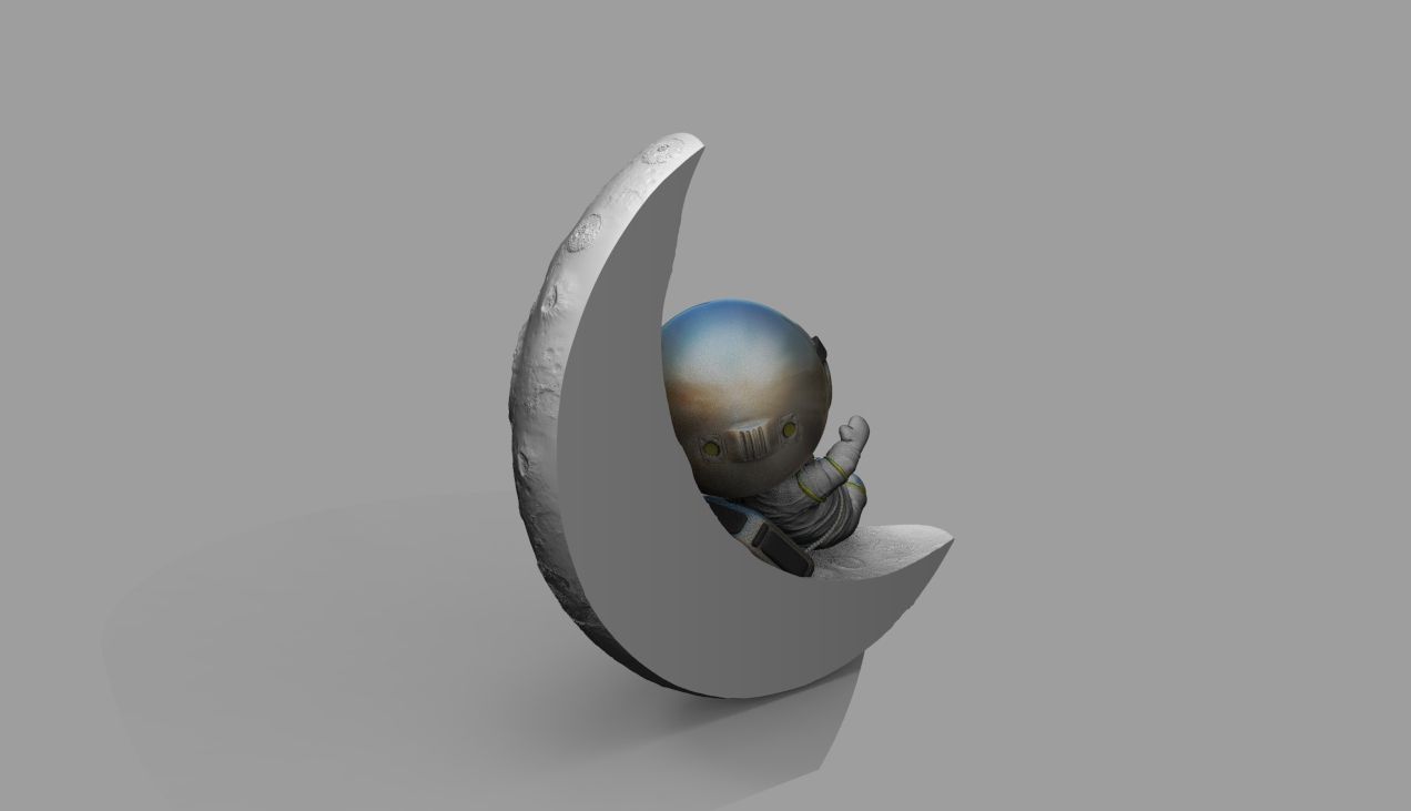 CUTE CHIBI SPACEMAN ON HALF MOON 3D PRINT MODEL 3D print model_10