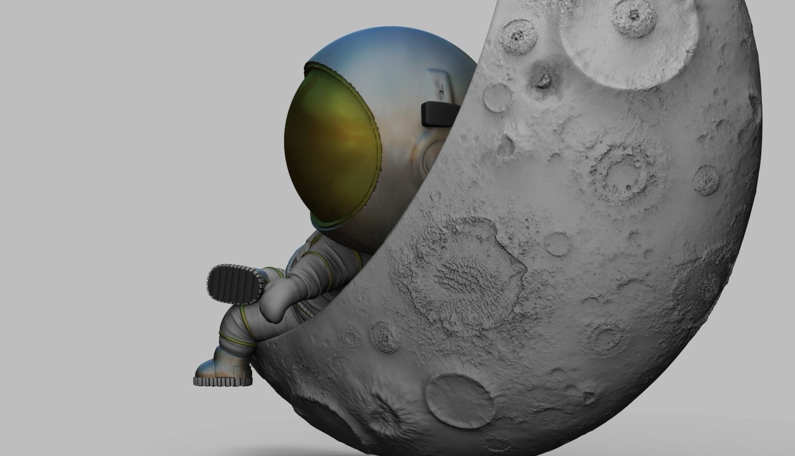 CUTE CHIBI SPACEMAN ON HALF MOON 3D PRINT MODEL 3D print model_5