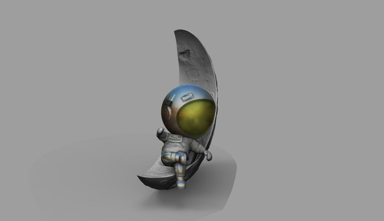 CUTE CHIBI SPACEMAN ON HALF MOON 3D PRINT MODEL 3D print model_26