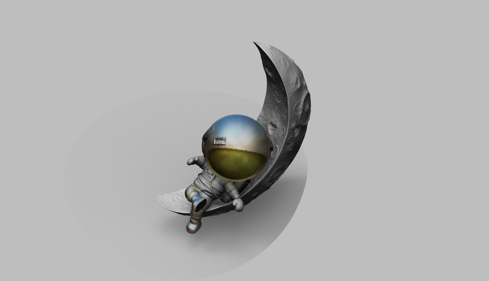 CUTE CHIBI SPACEMAN ON HALF MOON 3D PRINT MODEL 3D print model_4