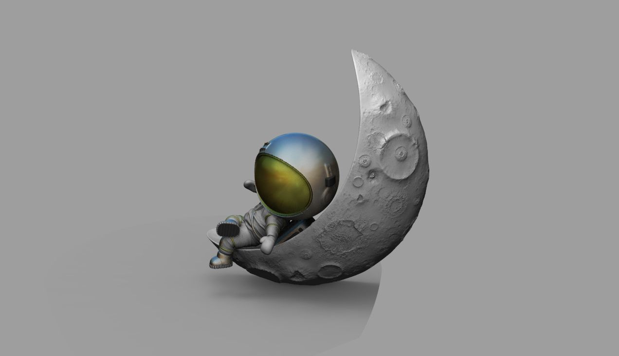 CUTE CHIBI SPACEMAN ON HALF MOON 3D PRINT MODEL 3D print model_35