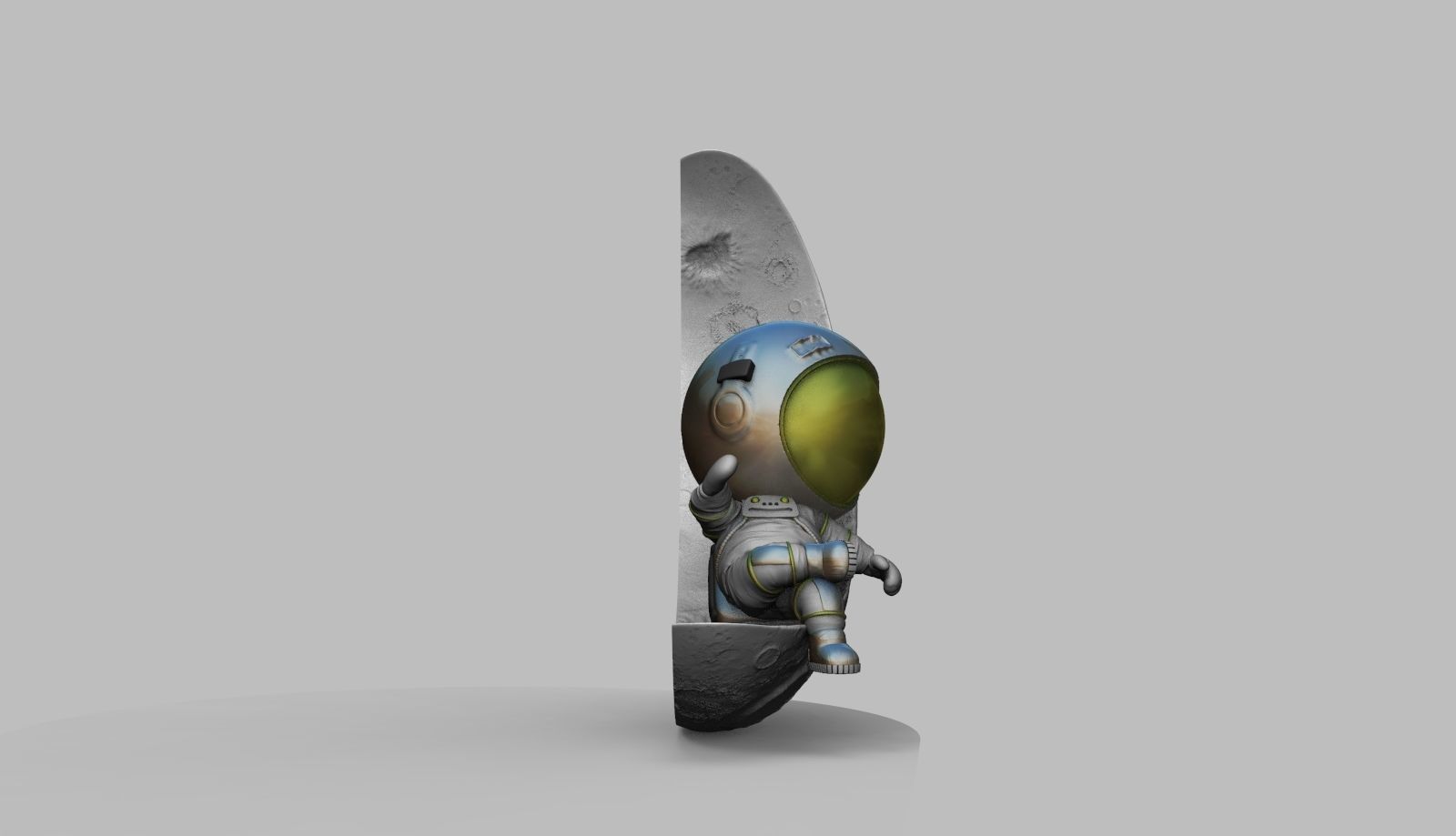 CUTE CHIBI SPACEMAN ON HALF MOON 3D PRINT MODEL 3D print model_3