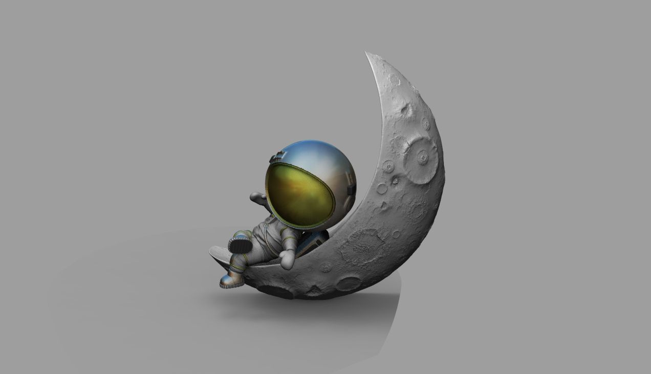 CUTE CHIBI SPACEMAN ON HALF MOON 3D PRINT MODEL 3D print model_32