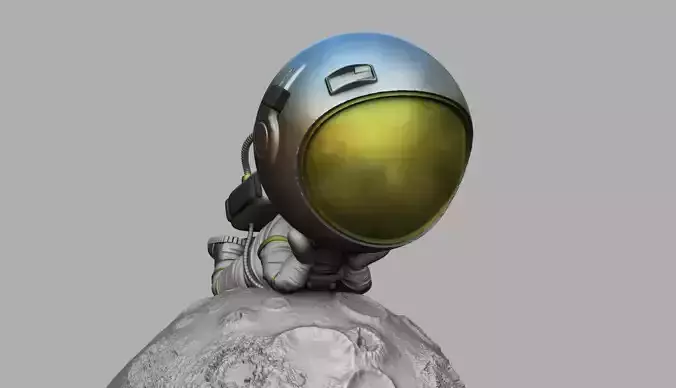 CUTE CHIBI SPACEMAN LYING ON MOON 3D PRINT MODEL