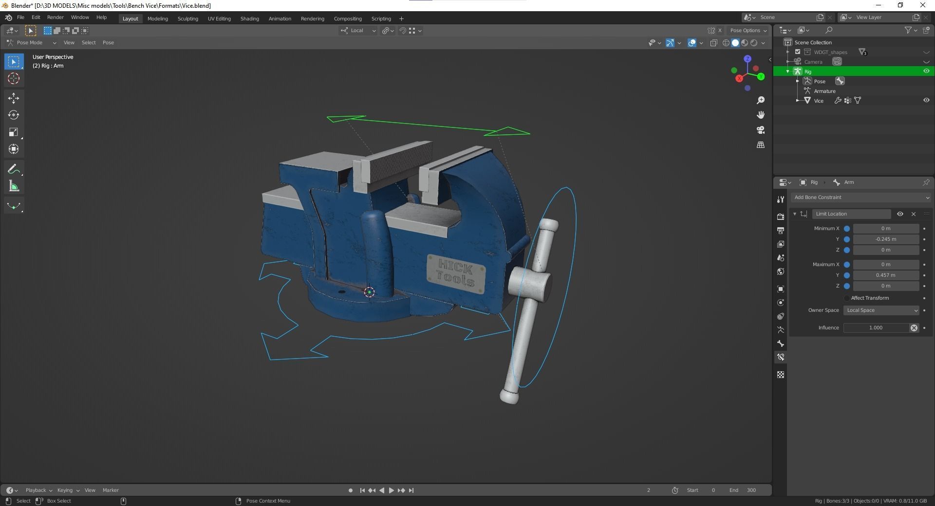 RIGGED Bench Vice Low-poly 3D model_2