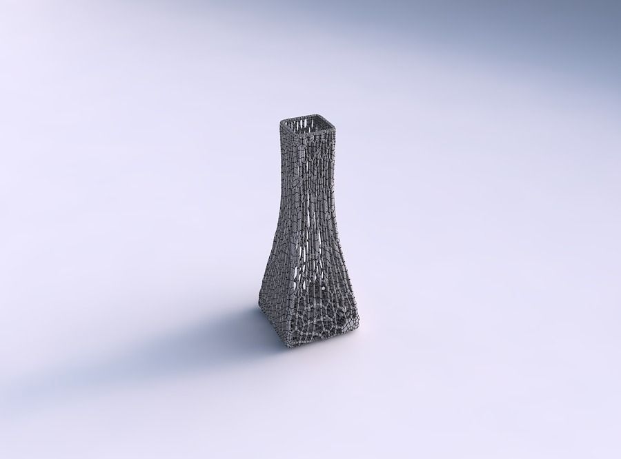 Vase squeezed rectangle with fine organic lattice 3D print model_5