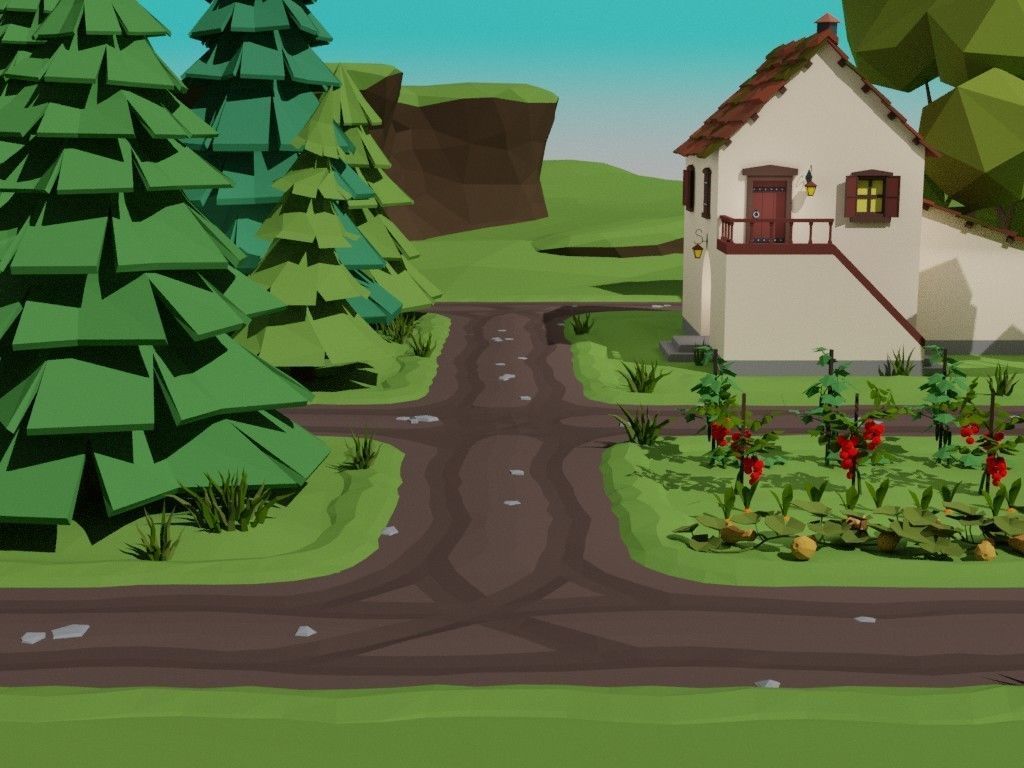Low poly country road Low-poly 3D model_1