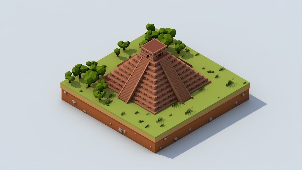 Cartoon Low Poly Chichen Itza 3D model_2