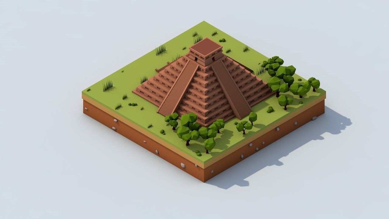 Cartoon Low Poly Chichen Itza 3D model_6