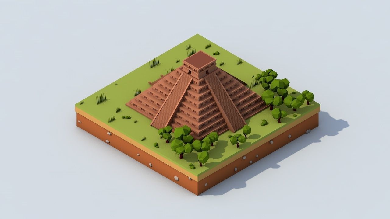 Cartoon Low Poly Chichen Itza 3D model_4