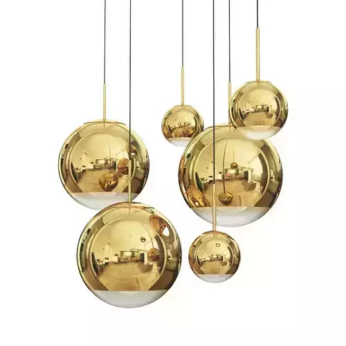 Mirror Ball Pendant Gold Dinning Light Set