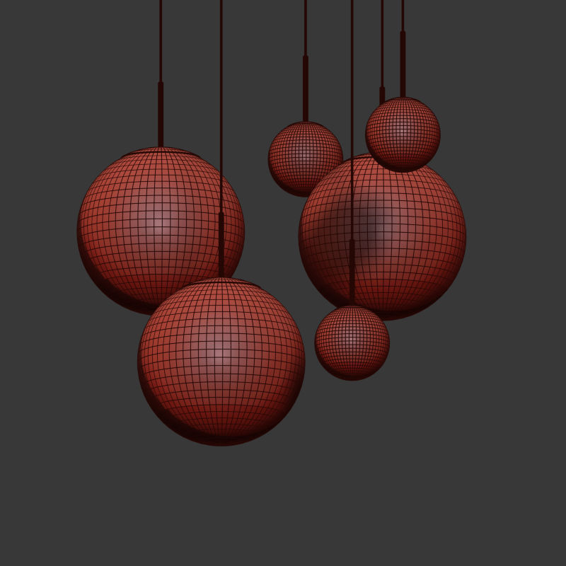 Mirror Ball Pendant Gold Dinning Light Set 3D model_4