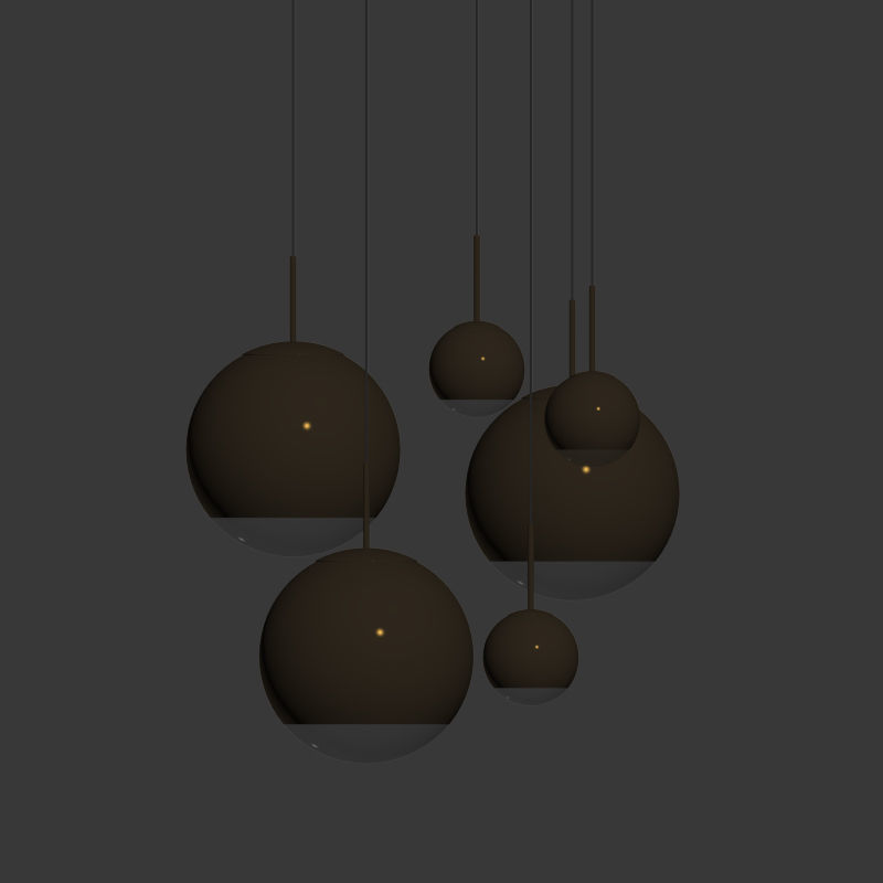 Mirror Ball Pendant Gold Dinning Light Set 3D model_1