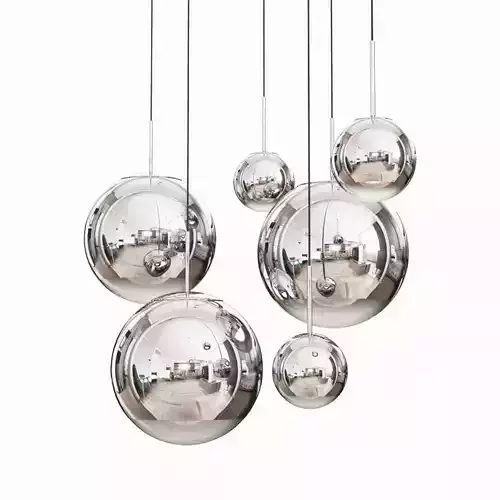 Mirror Ball Pendant Chrome Dinning Light Set 3D model
