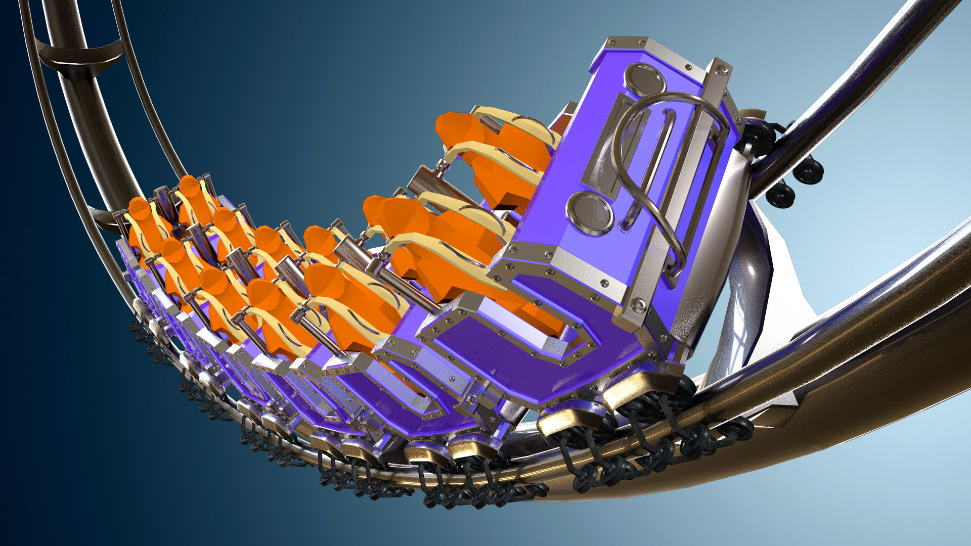 3d Animated Roller Coaster Train 3D model_8