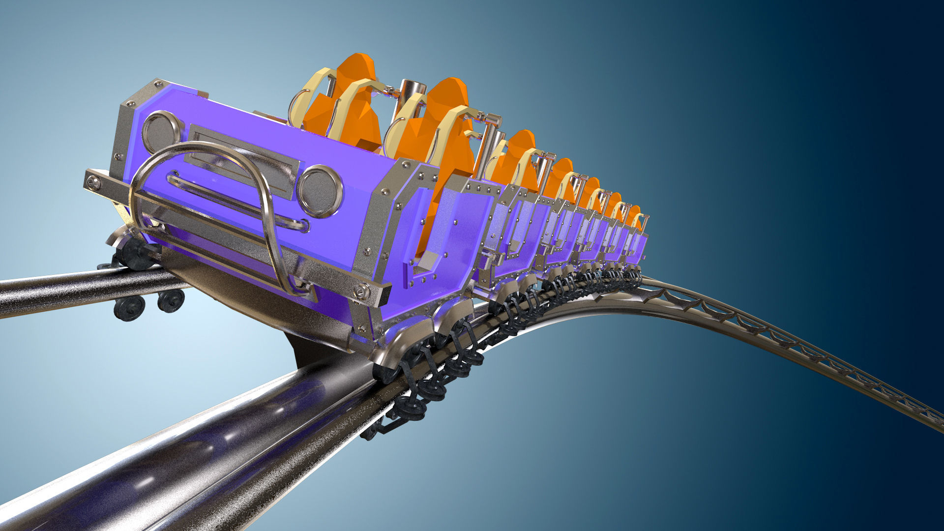 3d Animated Roller Coaster Train 3D model_3