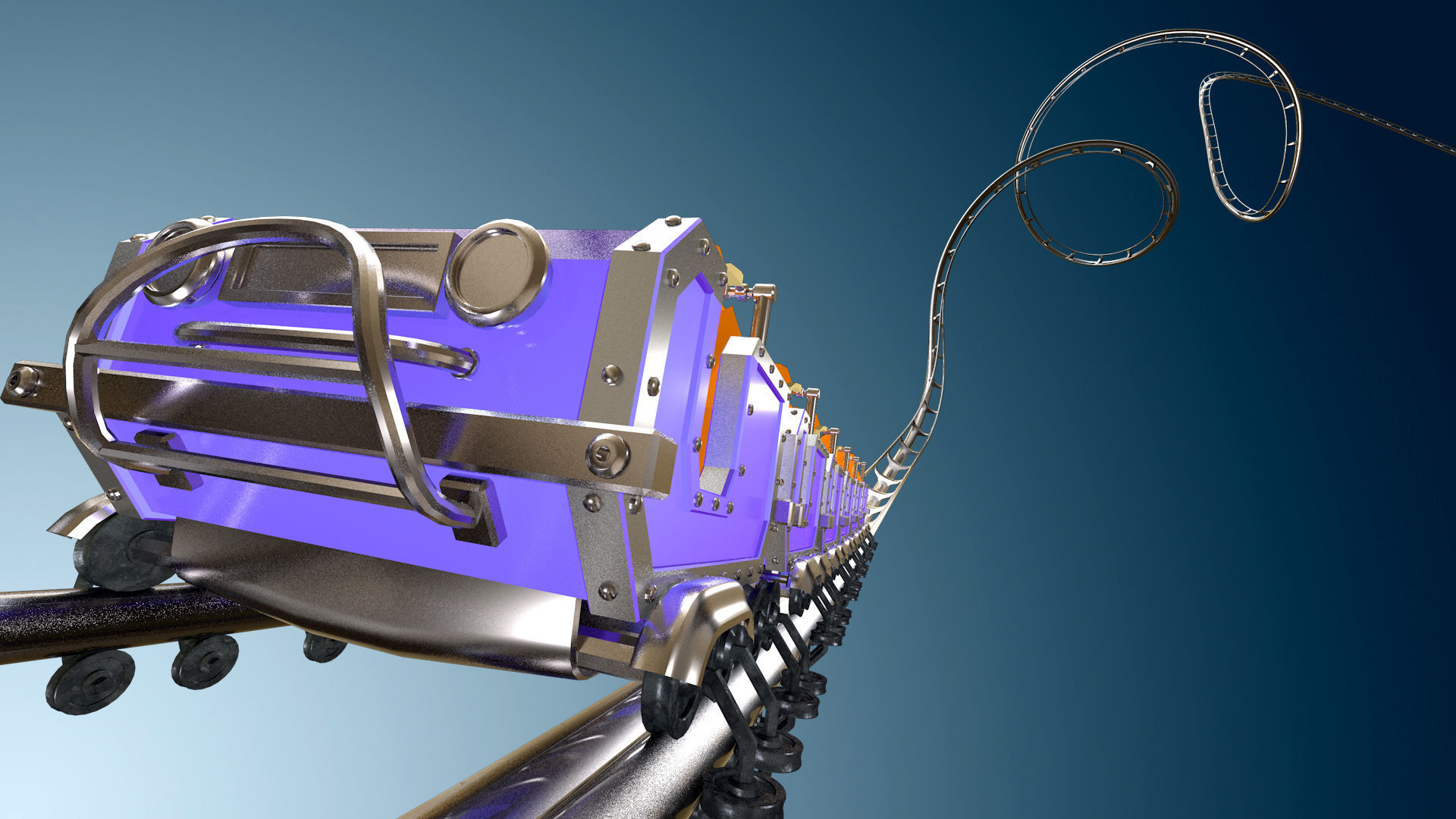 3d Animated Roller Coaster Train 3D model_10