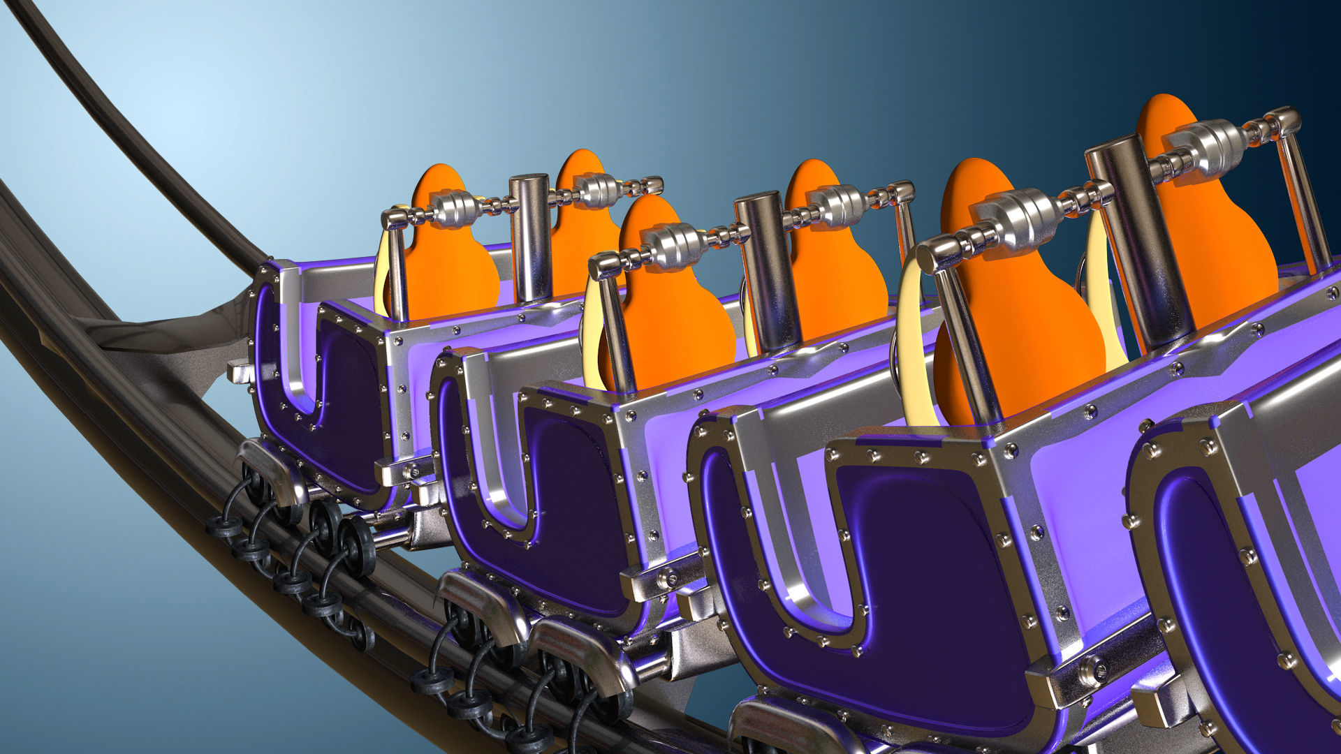 3d Animated Roller Coaster Train 3D model_12