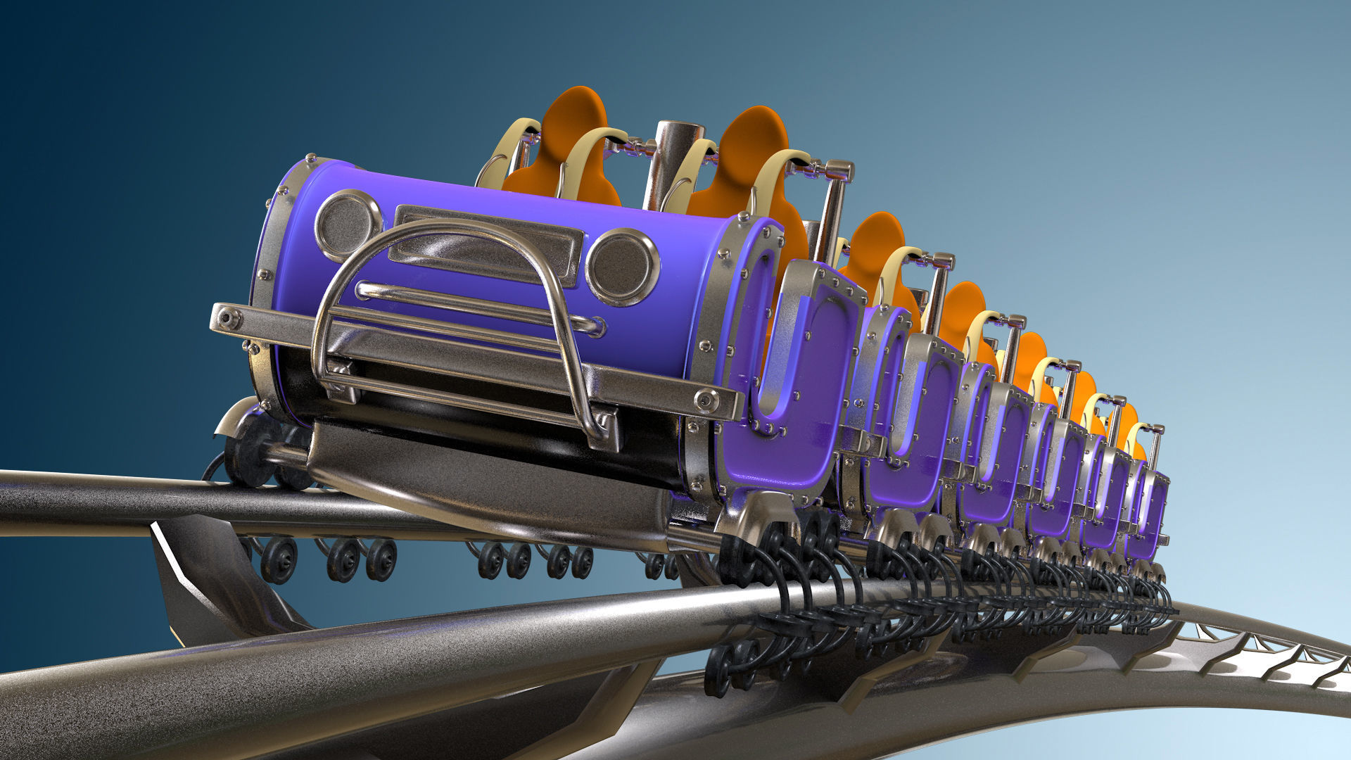 3d Animated Roller Coaster Train 3D model_11