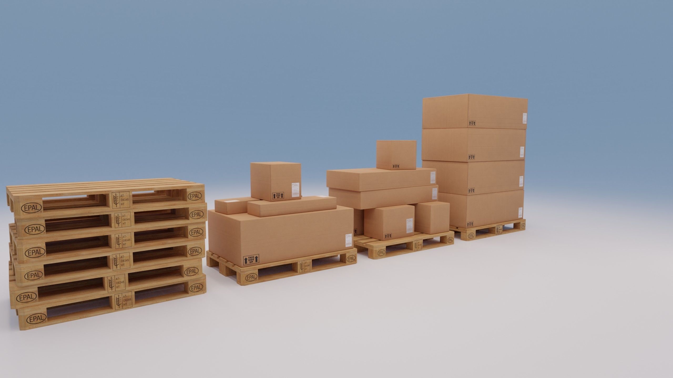 Wooden pallets with boxes - Pack 1 - Textured Low-poly 3D model_9