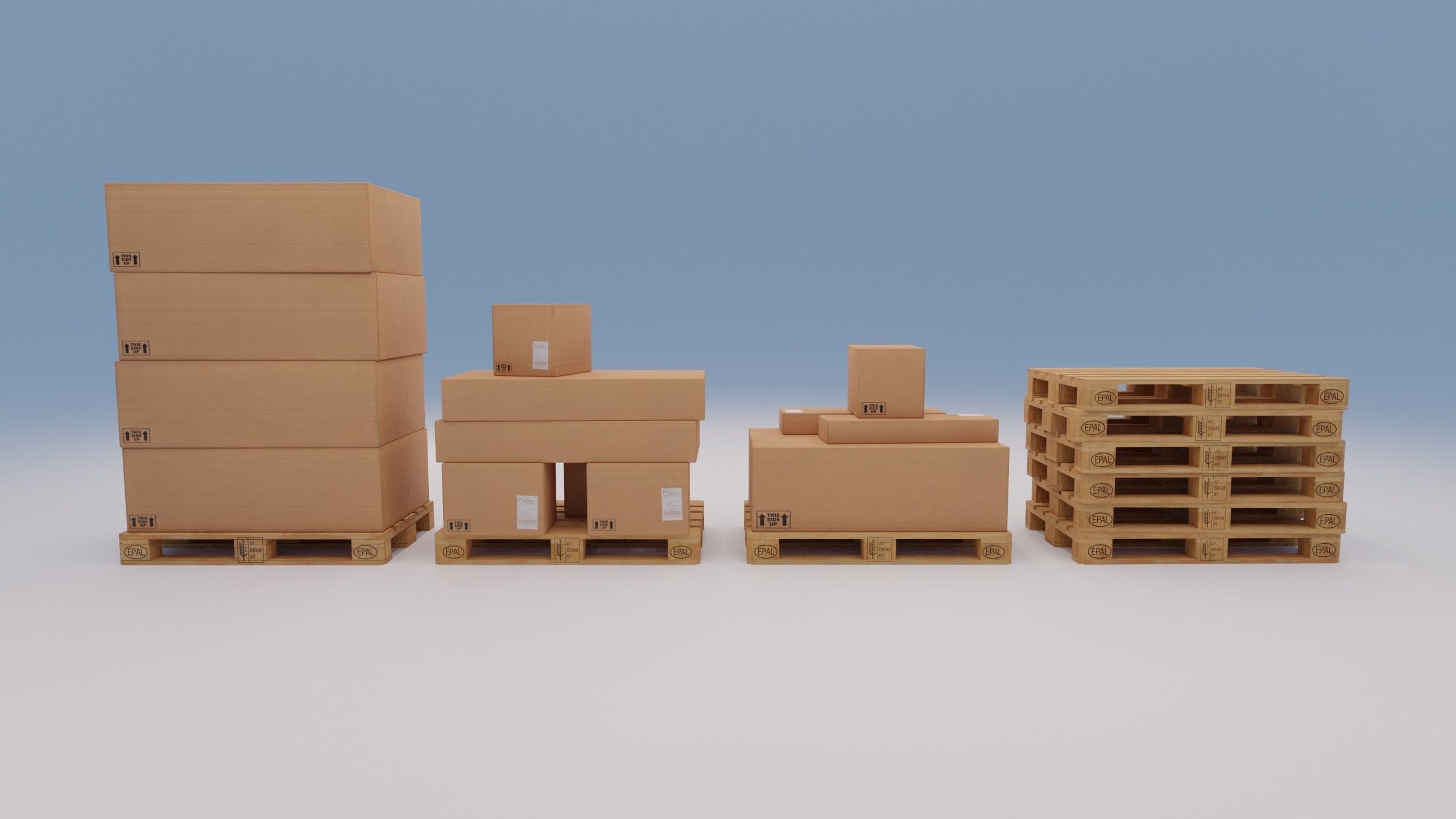 Wooden pallets with boxes - Pack 1 - Textured Low-poly 3D model_5