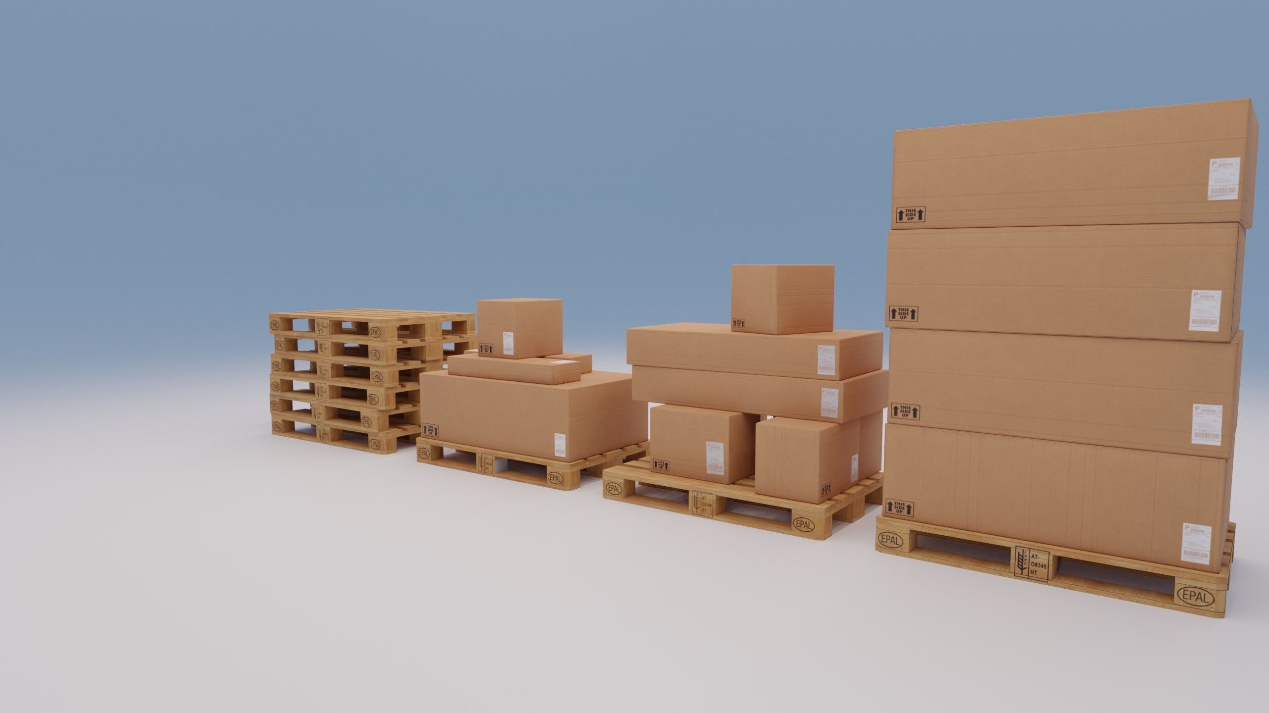 Wooden pallets with boxes - Pack 1 - Textured Low-poly 3D model_1