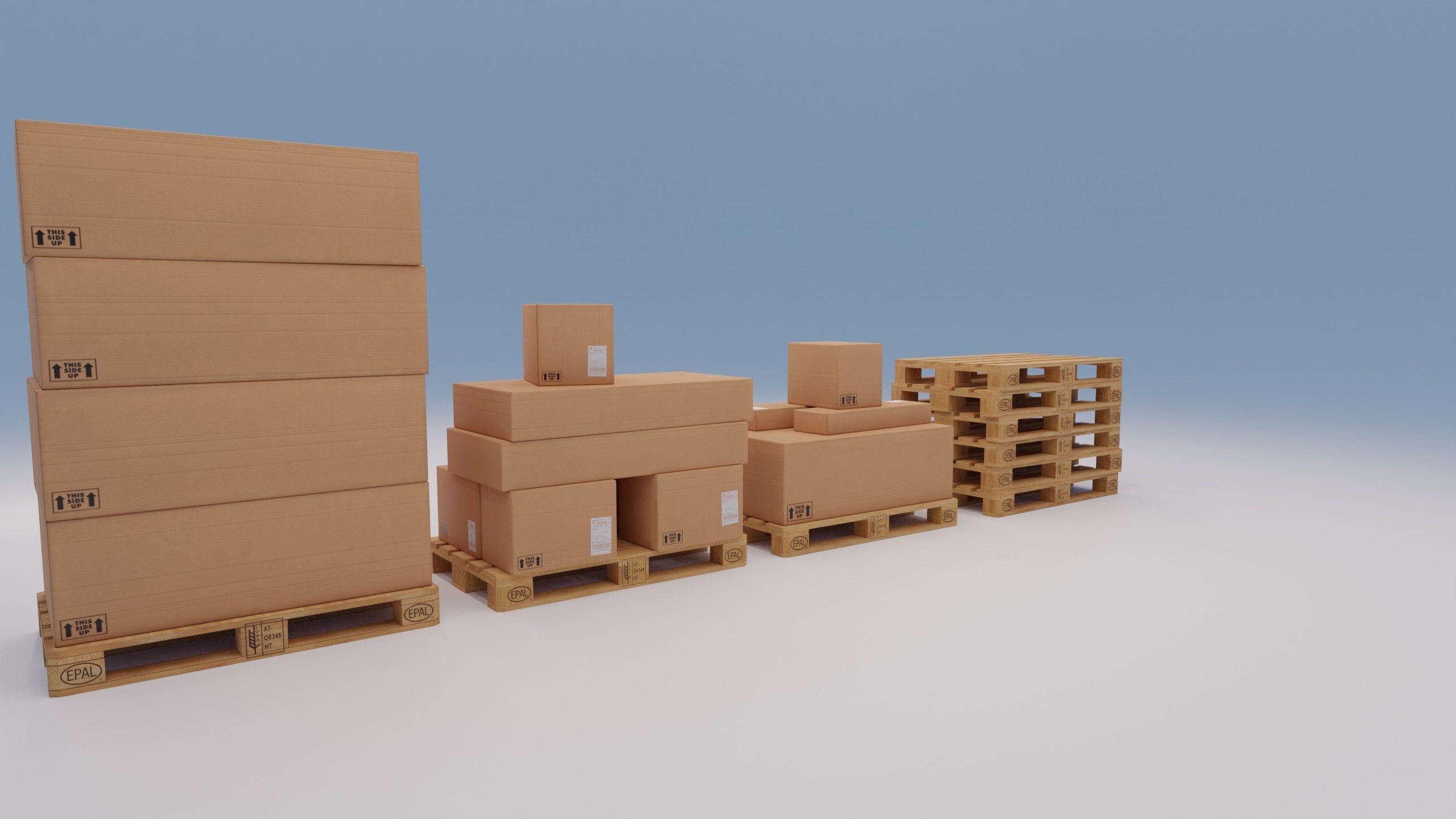 Wooden pallets with boxes - Pack 1 - Textured Low-poly 3D model_4