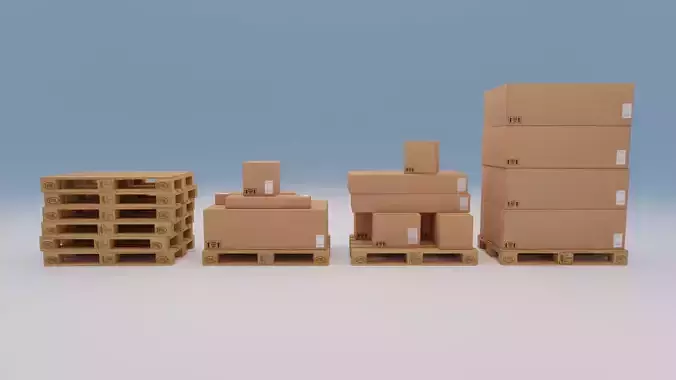 Wooden pallets with boxes - Pack 1 - Textured Low-poly 3D model