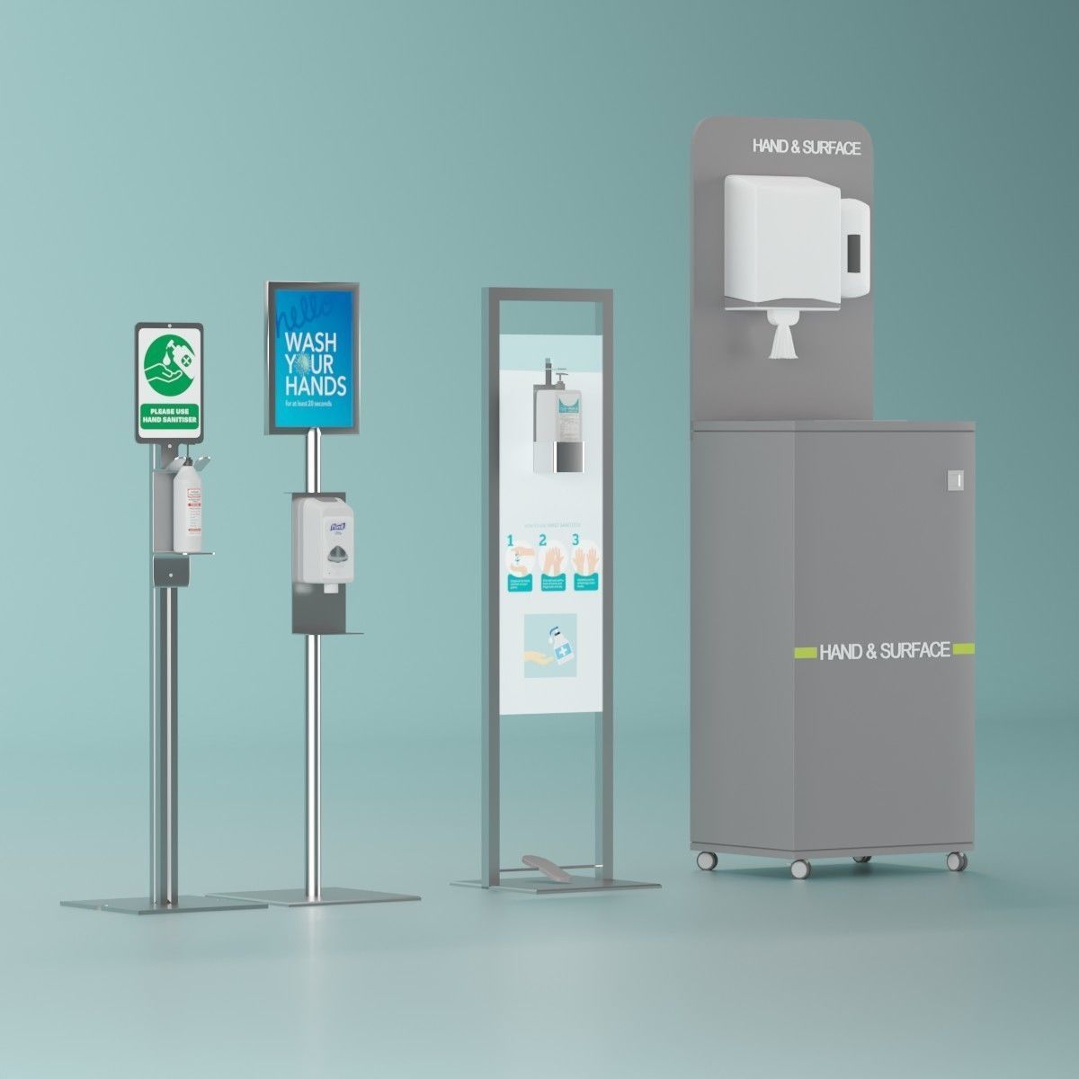 Sanitizer Stand Set Low-poly 3D model_1