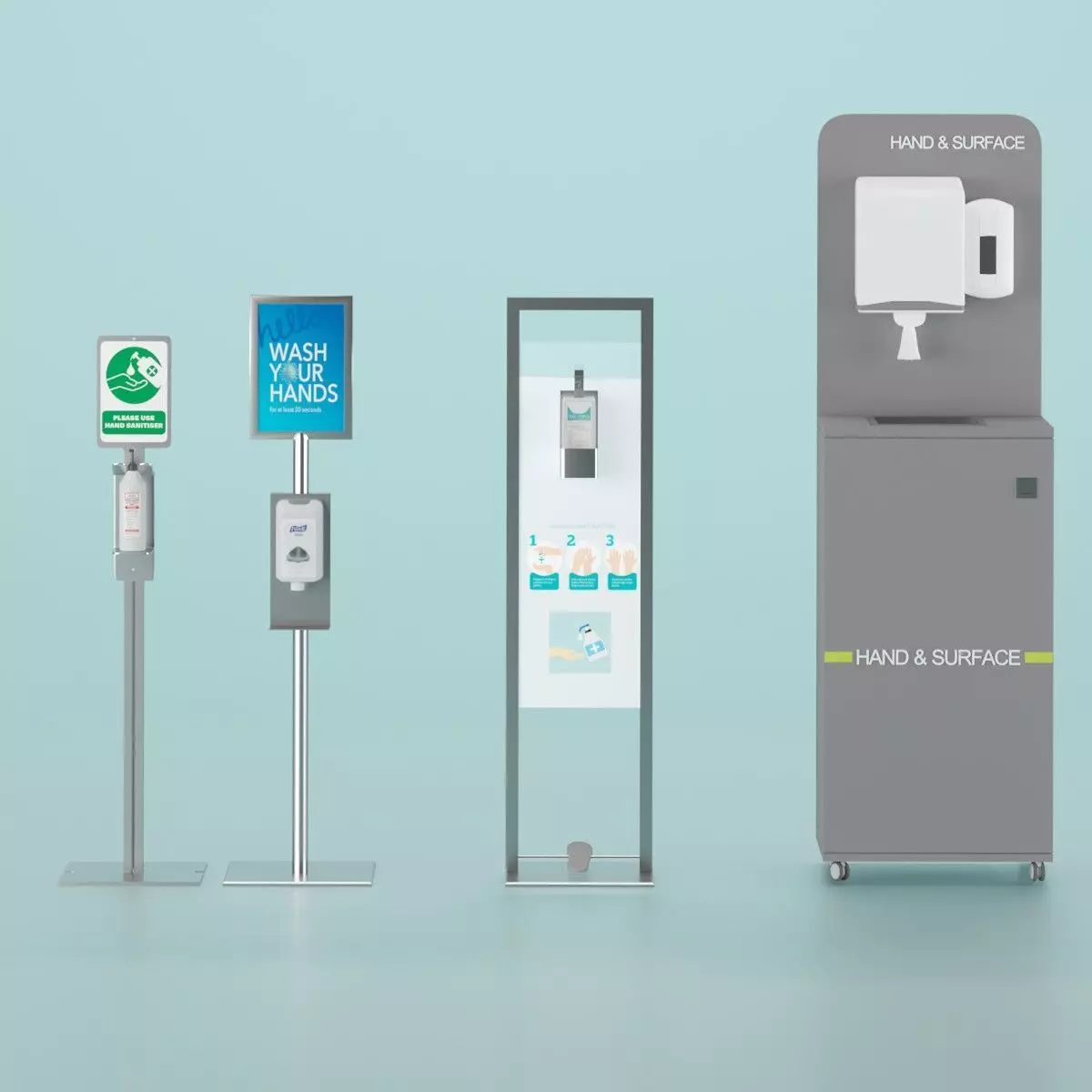 Sanitizer Stand Set Low-poly 3D model_0