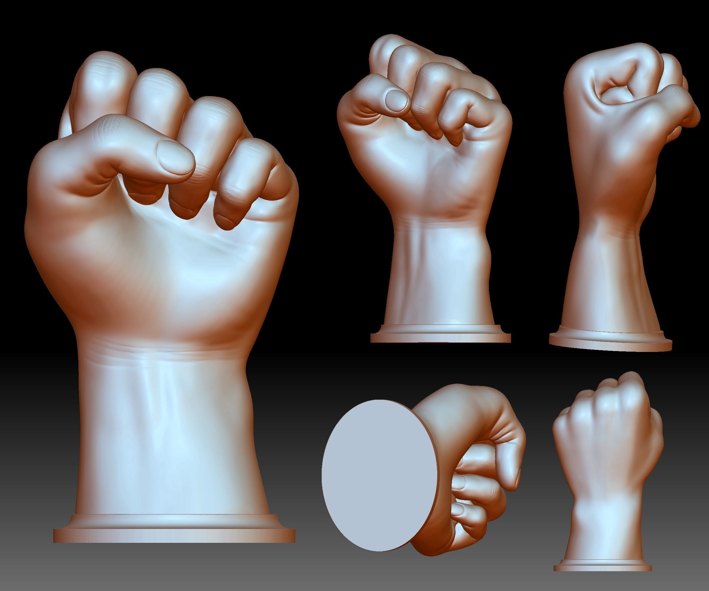 Fist hand gesture knuckle STL file 3D printable male 3D print model_3
