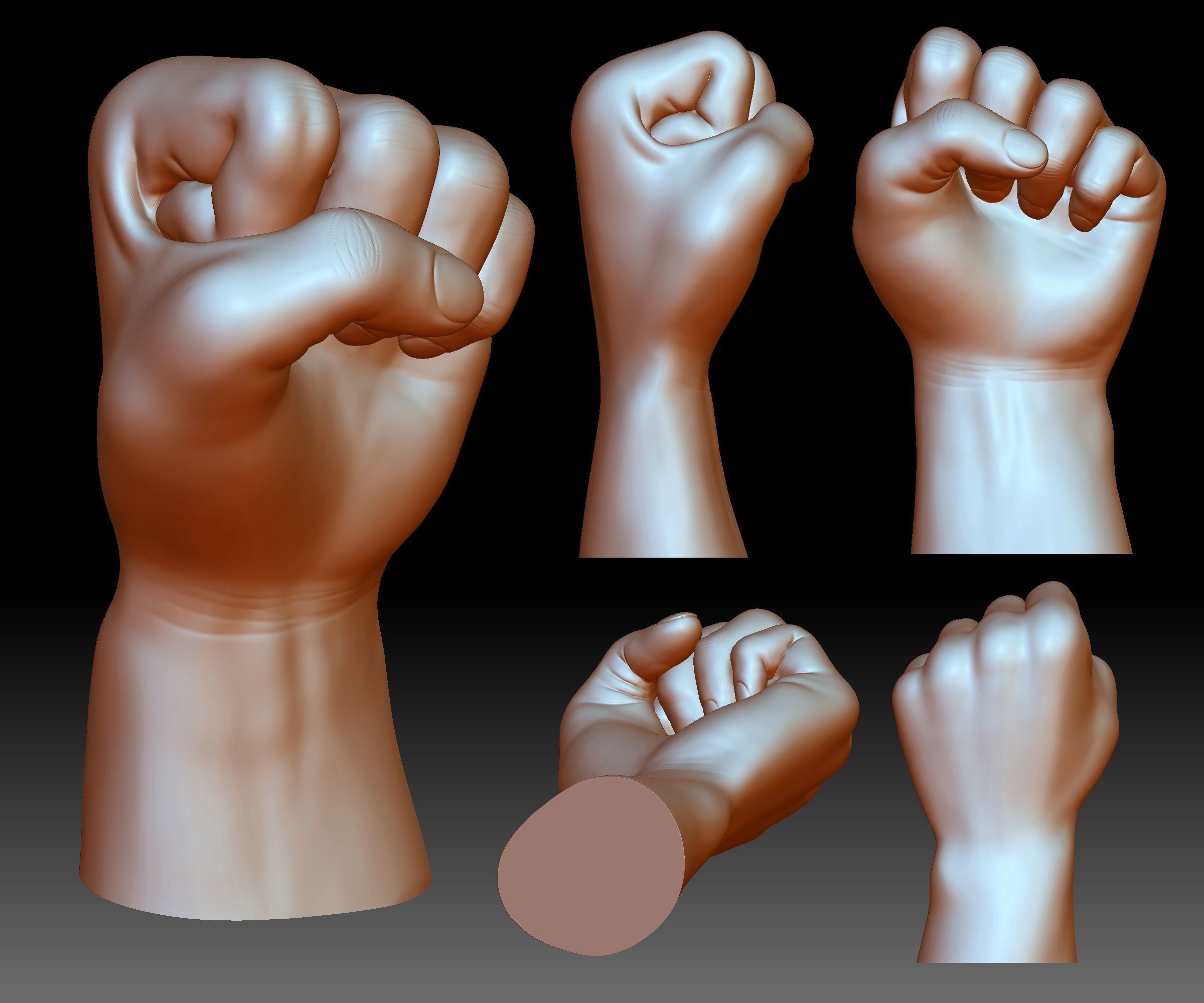 Fist hand gesture knuckle STL file 3D printable male 3D print model_2