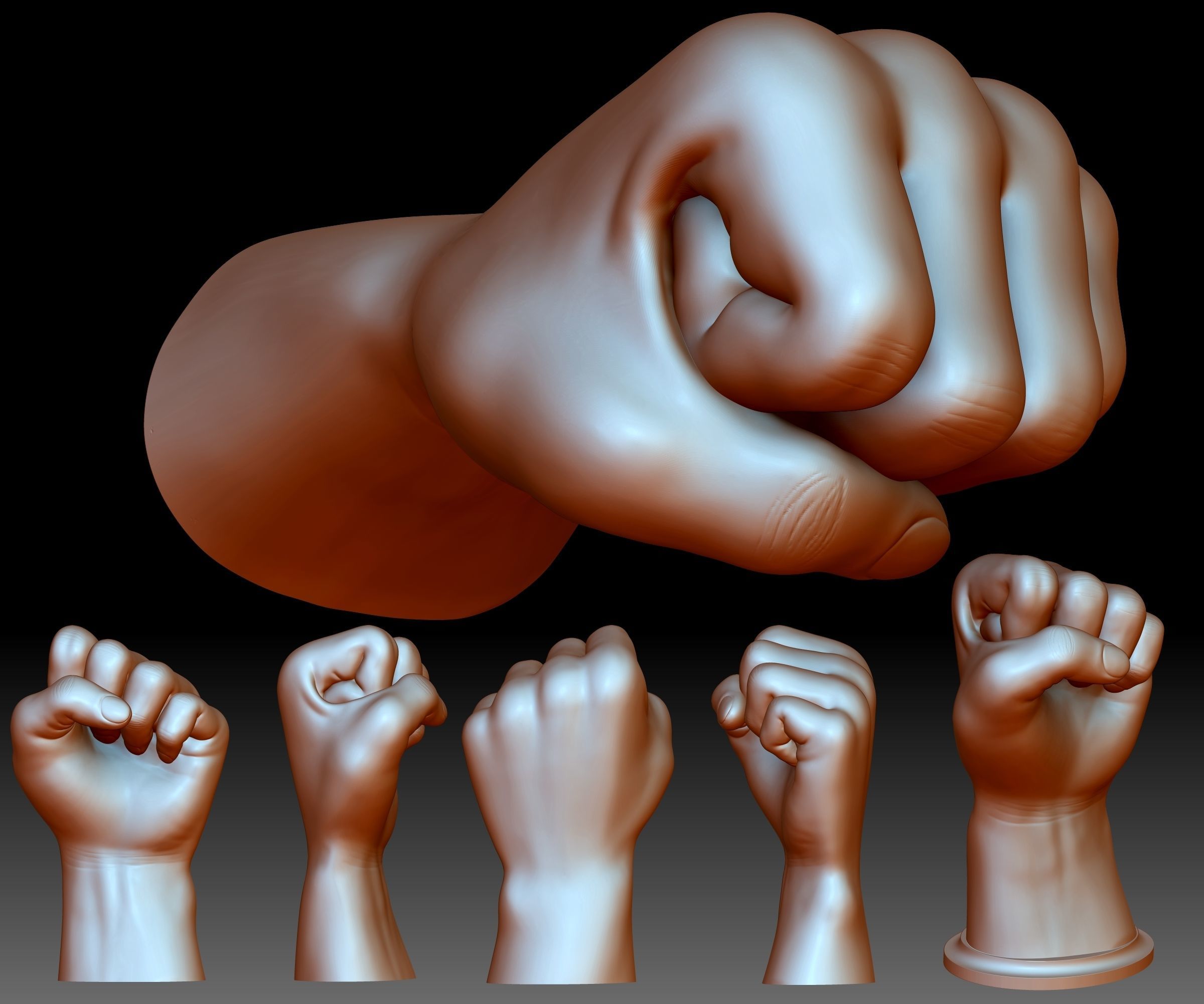 Fist hand gesture knuckle STL file 3D printable male 3D print model_1