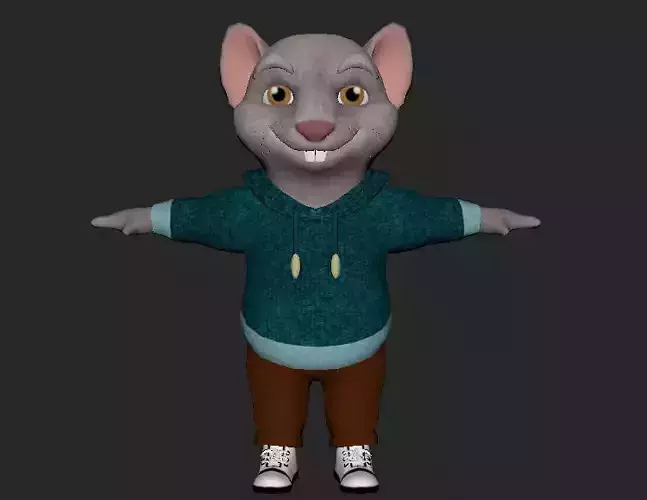 Low Poly Cute Cartoon Rat 3D Model with textures
